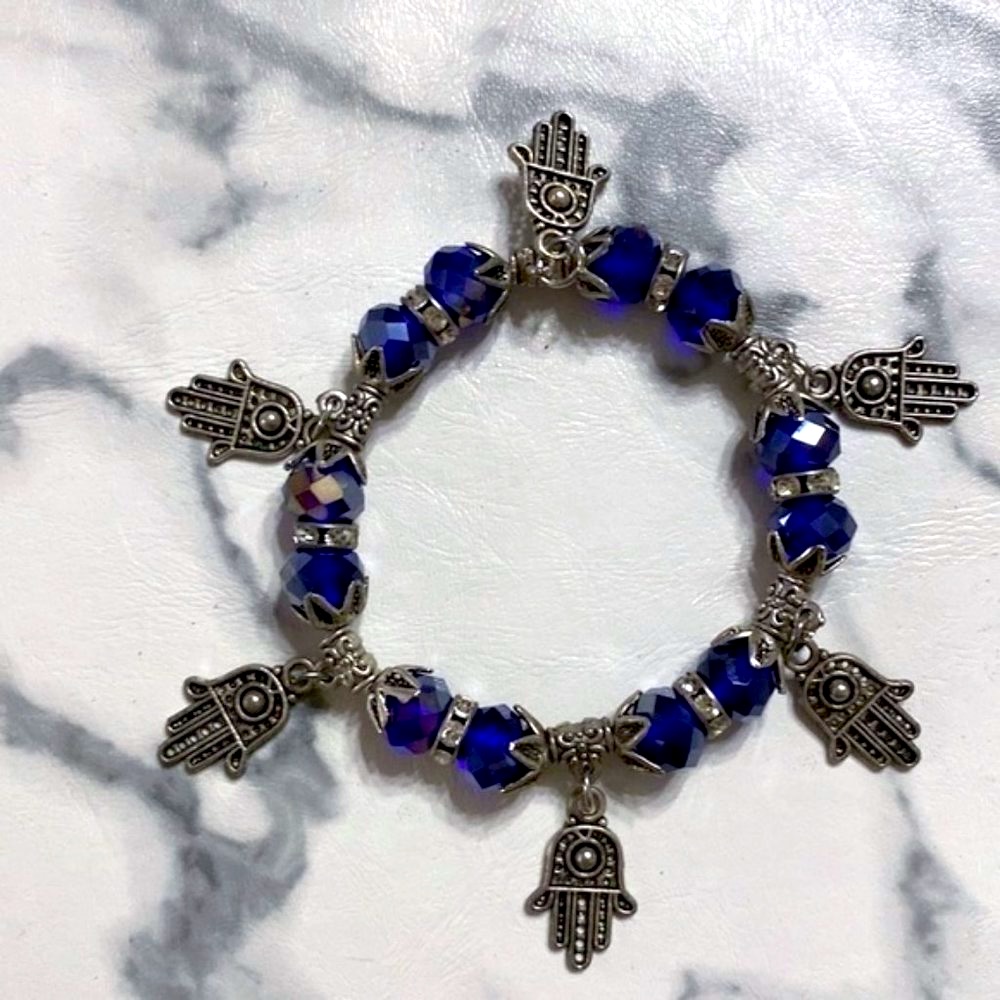 Cobalt Blue Bracelet W. Silver Hamsas
